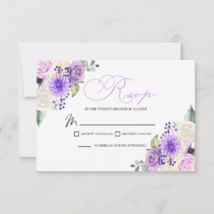 Carte de boîtier RSVP pour mariage floral pourpre