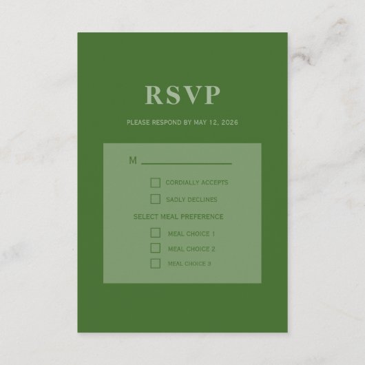 Carte de boîtier RSVP pour mariage vert (Dos)