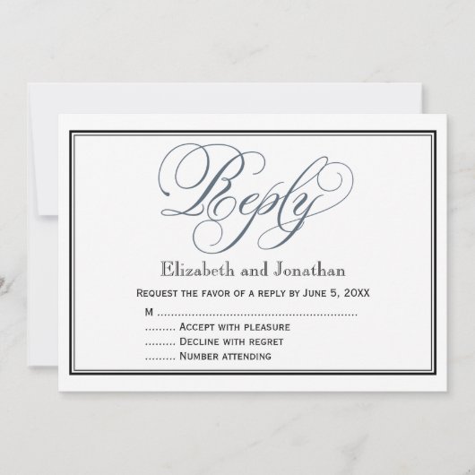 Carte de boîtier RSVP pour réponse au script bleu  (Devant)