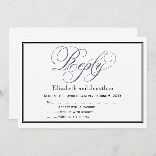 Carte de boîtier RSVP pour réponse au script bleu  (Devant / Derrière)