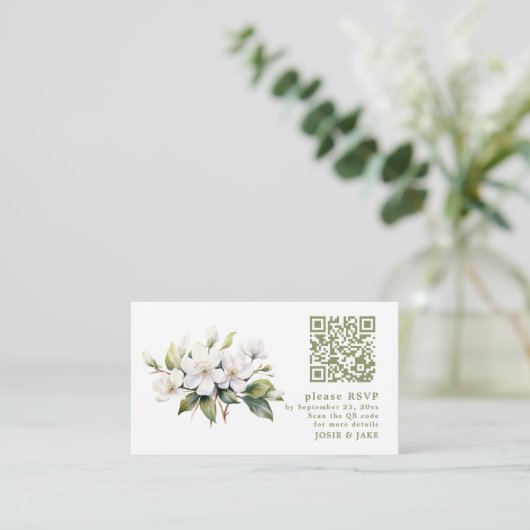 Carte de boîtier RSVP QR Code de fleur Apple Bloss (Debout devant)