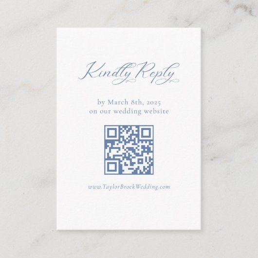 Carte de boîtier RSVP QR code Mariage bleu françai (Devant)