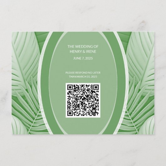 Carte de boîtier RSVP QR Code Tropical Green Weddi (Dos)