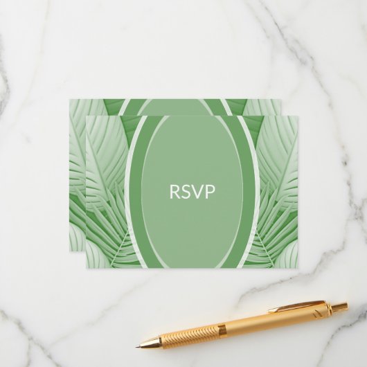 Carte de boîtier RSVP QR Code Tropical Green Weddi (Devant/Arrière en situation)