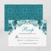 Carte de boîtier RSVP turquoise Floral (Devant / Derrière)