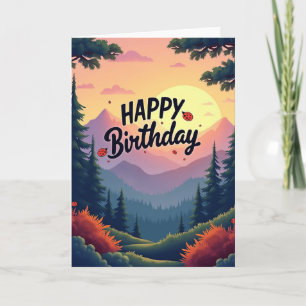 Carte de Bon Anniversaire aux Arbres Crépusculaire