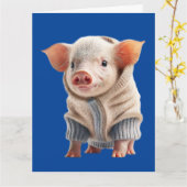 CARTE DE BON ANNIVERSAIRE COCHON MIGNON (Fleur jaune)