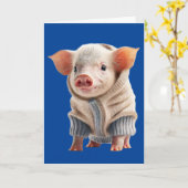 CARTE DE BON ANNIVERSAIRE COCHON MIGNON (Fleur jaune)