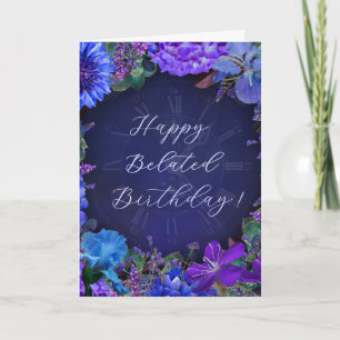 Carte de Bon Anniversaire en Retard à Fleurs Bleu