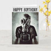 CARTE DE BON ANNIVERSAIRE MASQUE À GAZ (Fleur jaune)