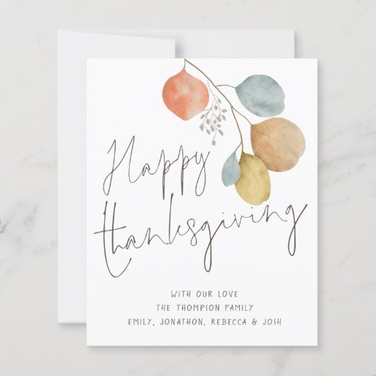Carte de Bon thanksgiving de script Feuille Budget (Devant)