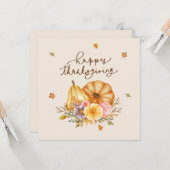 Carte de Bon thanksgiving Rustique Floral Citrouil (Devant/Arrière en situation)