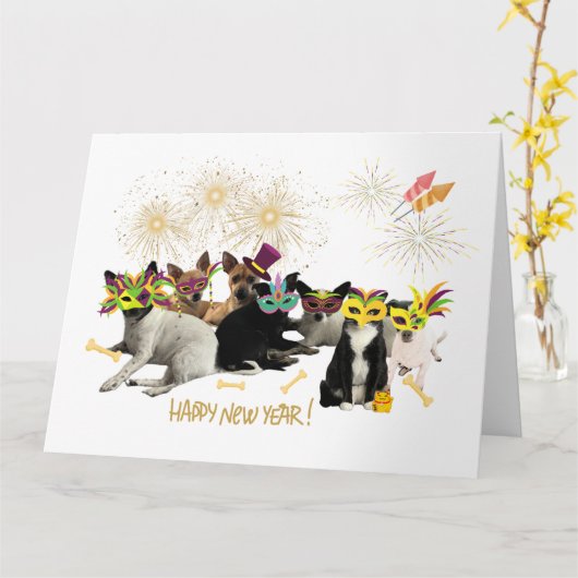 Carte de Bonne Année Chien (Fleur jaune)