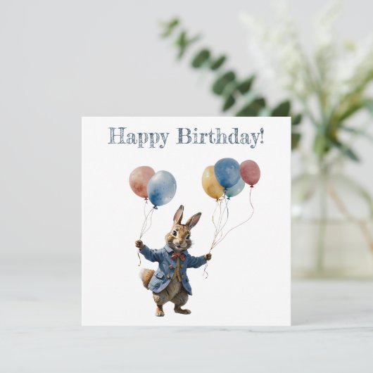Carte de bonne fête avec Pierre le lapin et des ba (Debout devant)