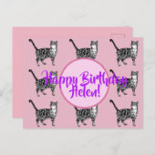 Carte de bonne fête pour femme au nom de Tabby Cat (Devant / Derrière)