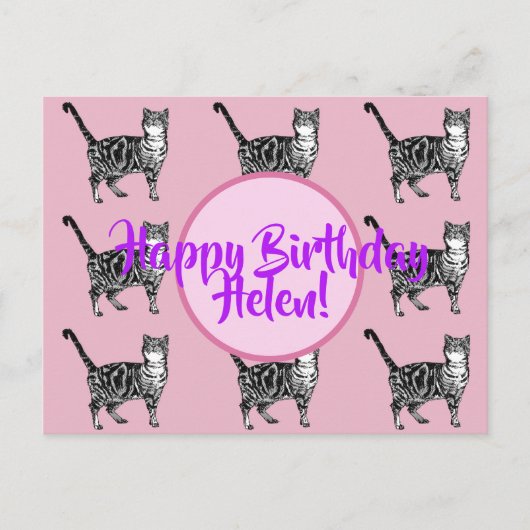 Carte de bonne fête pour femme au nom de Tabby Cat (Devant)