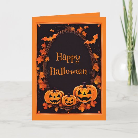 Carte de Bonne Halloween Cadre Orange & Noir (Devant)