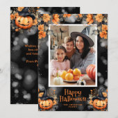 Carte de Bonne Halloween Fleurie Citrouille Photo (Devant / Derrière)