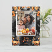 Carte de Bonne Halloween Fleurie Citrouille Photo (Debout devant)
