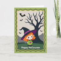 Carte de Bonne Halloween Petite Sorcière