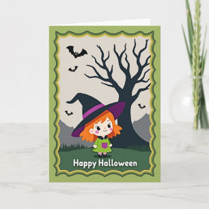 Carte de Bonne Halloween Petite Sorcière