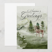 Carte de Bonnes Fêtes de cerfs de neige de la pinè (Devant / Derrière)