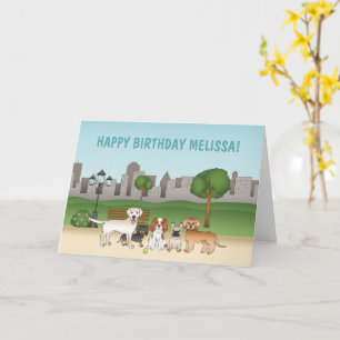 Carte De Bons Chiens En Dessin Dans Un Parc Joyeux Anniv