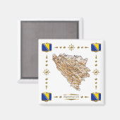 Carte de Bosnie-Herzégovine + Magnet des drapeaux (Recto/Verso)