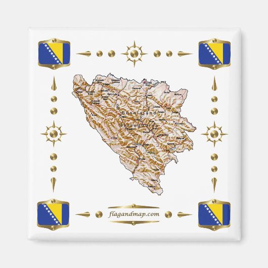 Carte de Bosnie-Herzégovine + Magnet des drapeaux (Devant)