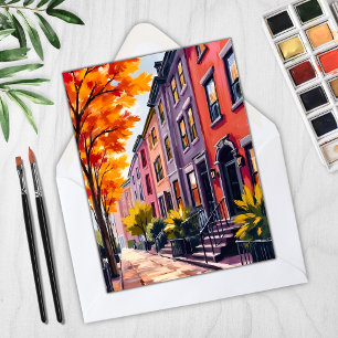 Carte de Boston Brownstones aquarelle Massachusett