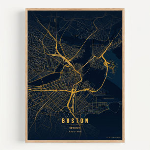 Carte de Boston Impression Orée Art mural de la vi