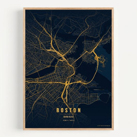 Carte de Boston Impression Orée Art mural de la vi
