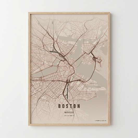 Carte de Boston Impression Rustique Massachusetts 