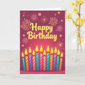 Carte de bougie rayée d'anniversaire (Fleur jaune)