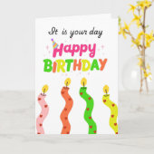 Carte de bougies d'anniversaire colorées (Fleur jaune)