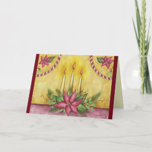 Carte de bougies de Noël à poinsettia rouge