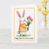 Carte de bouquet de lapin heureux (Fleur jaune)
