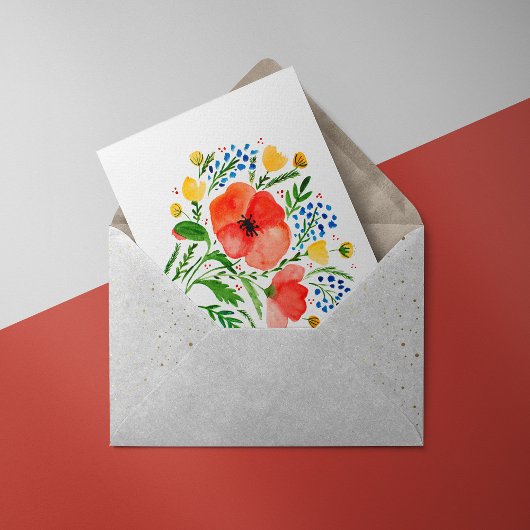 Carte de bouquet de pavot rouge aquarelle
