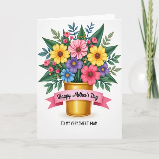 Carte de bouquet de pot doré rayé (Devant)