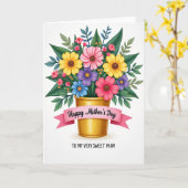 Carte de bouquet de pot doré rayé (Fleur jaune)