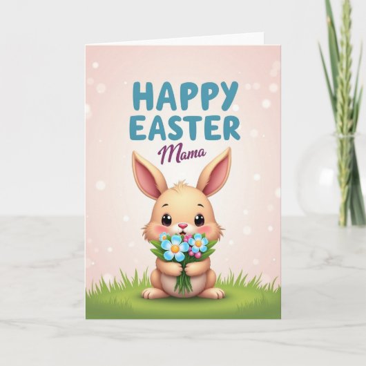 Carte de bouquet printanier de lapin mignon (Devant)