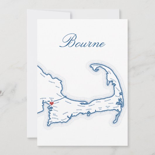 Carte de Bourne pour table de mariage au Cap Cod (Devant)