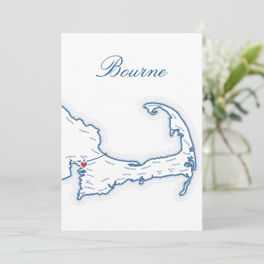 Carte de Bourne pour table de mariage au Cap Cod (Debout devant)