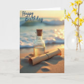 Carte de bouteille d'anniversaire dorée (Fleur jaune)