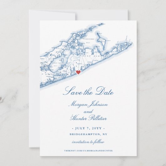 Carte de Bridgehampton NY Mariage bleu marine (Devant)