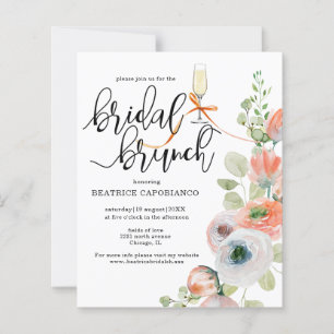 Carte de Brunch de Mariage Florale Corail Romantiq
