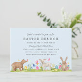 Carte de brunch de Pâques œuf bleu d'animal doux (Debout devant)