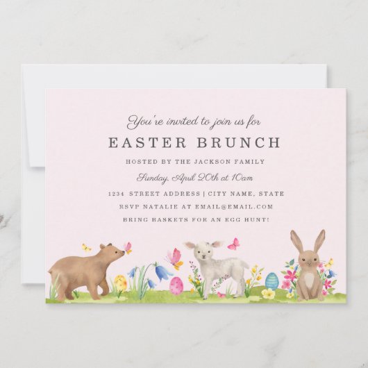 Carte de brunch de Pâques pour les animaux mignons (Devant)