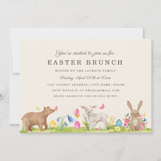 Carte de Brunch de Pâques pour oeufs d'animaux suc (Devant)