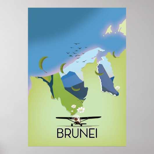 Carte de Brunei affiche voyage (Devant)